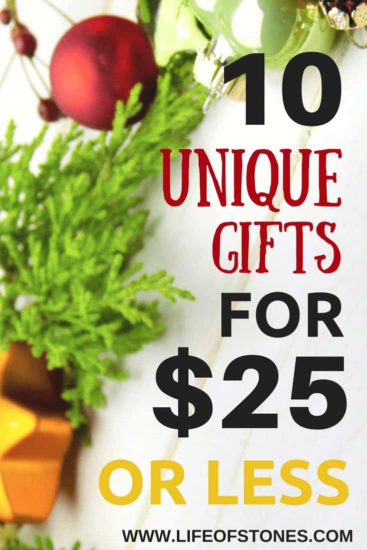Christmas gift guide! 10 unique and interesting gift ideas for only $25 or less! Frugal gift guide - Holiday gift ideas for someone who has everything #lifeofstones #giftguide #frugalgifts #Christmasgifts