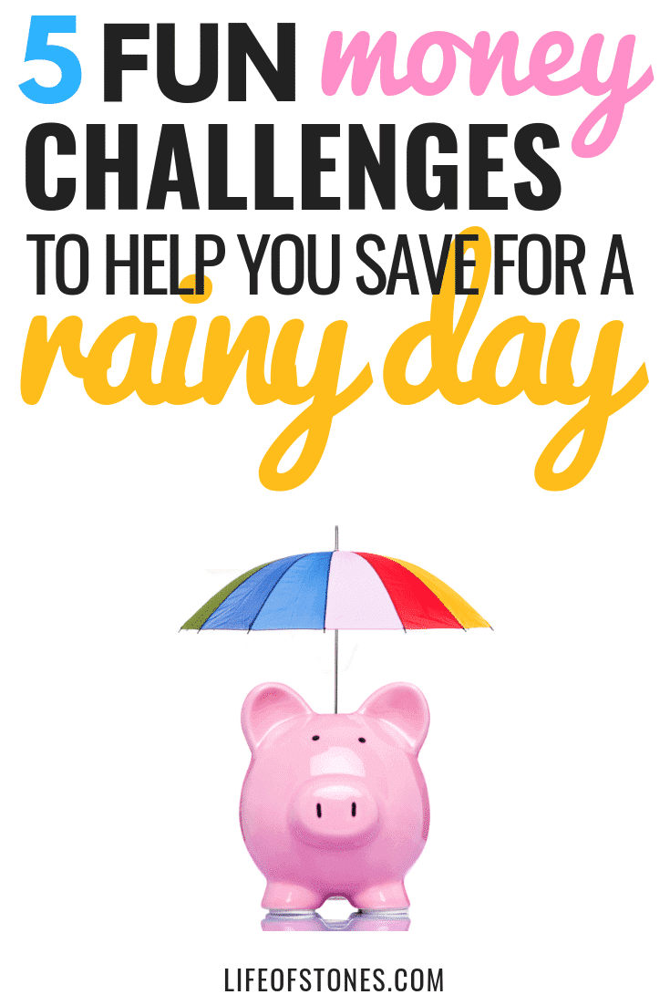 Check out these awesome savings challenges to save money in the new year! Do you need a rainy day fund? This saving money challenge helped me save up a starter emergency fund like Dave Ramsey recommends and also came with free printables to help me save money fast! #savingmoney #moneychallenge #savingschallengeprintables #lifeofstones