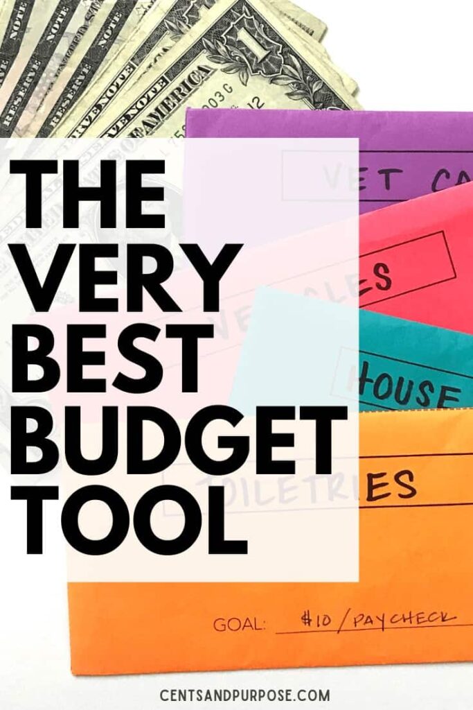 Money and brightly colored envelopes with text that reads: The very best budget tool