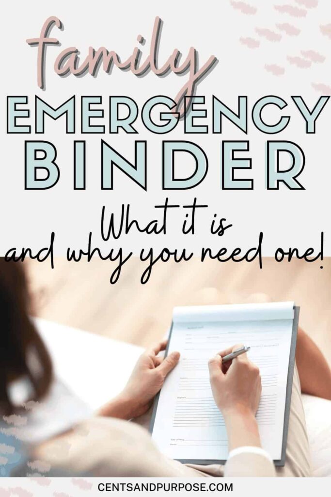 Woman filling out papers and text that reads: Family emergency binder - what it is and why you need one