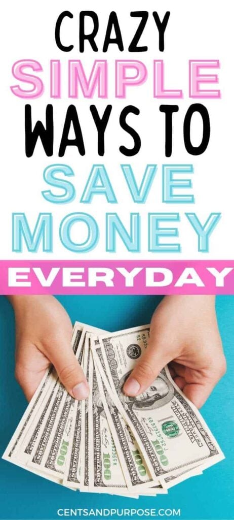 Hands holding $100 bills on a blue background with text that reads: Crazy simple ways to save money everyday