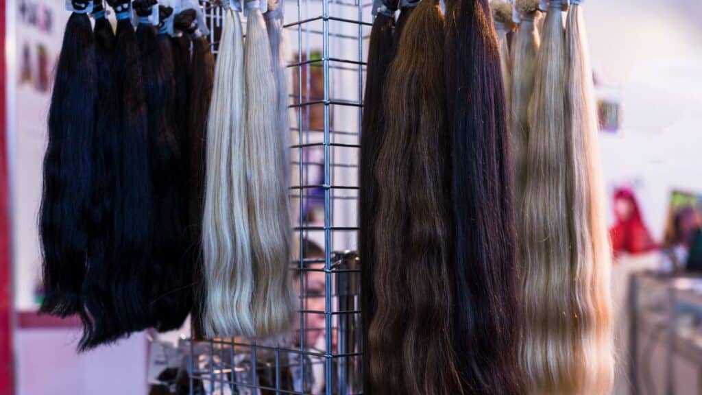Rack holding hair pieces for sale