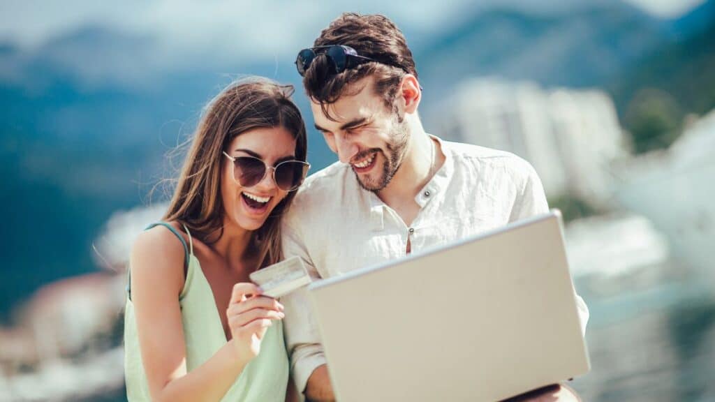 Couple travel hacking with a credit card