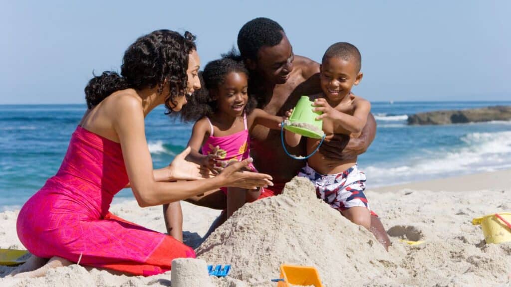 Young family on the beach