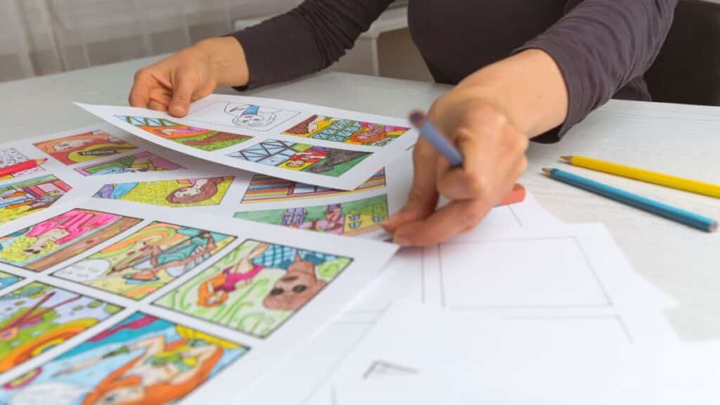 Cartoonist working on illustrations