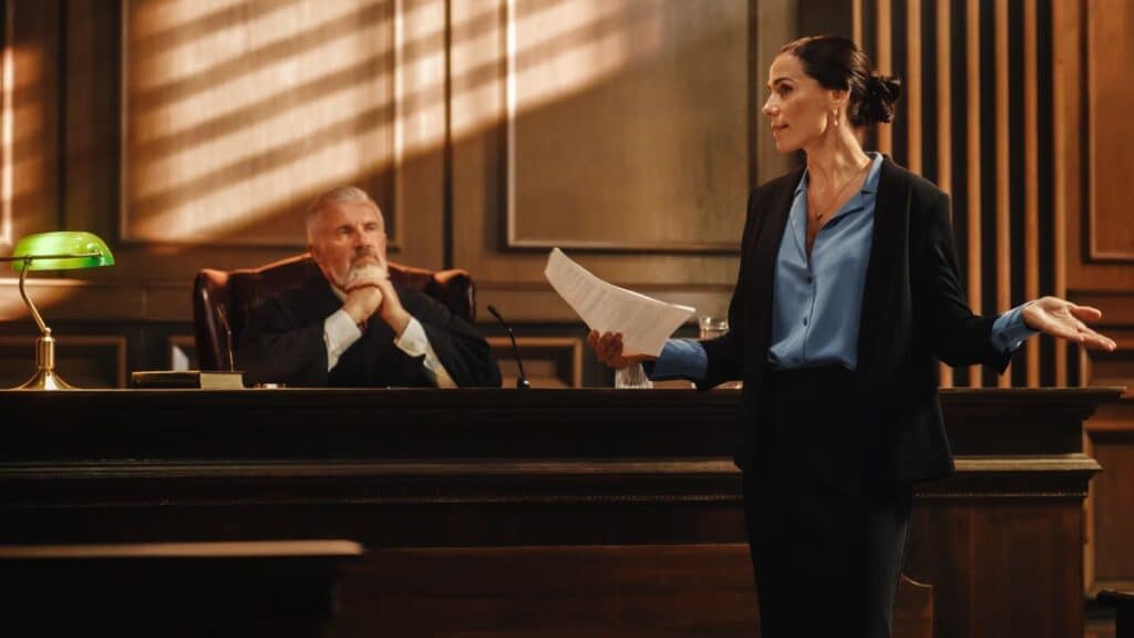Female attorney in the courtroom
