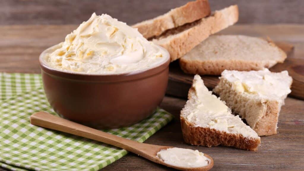 Bowl of homemade butter and bread
