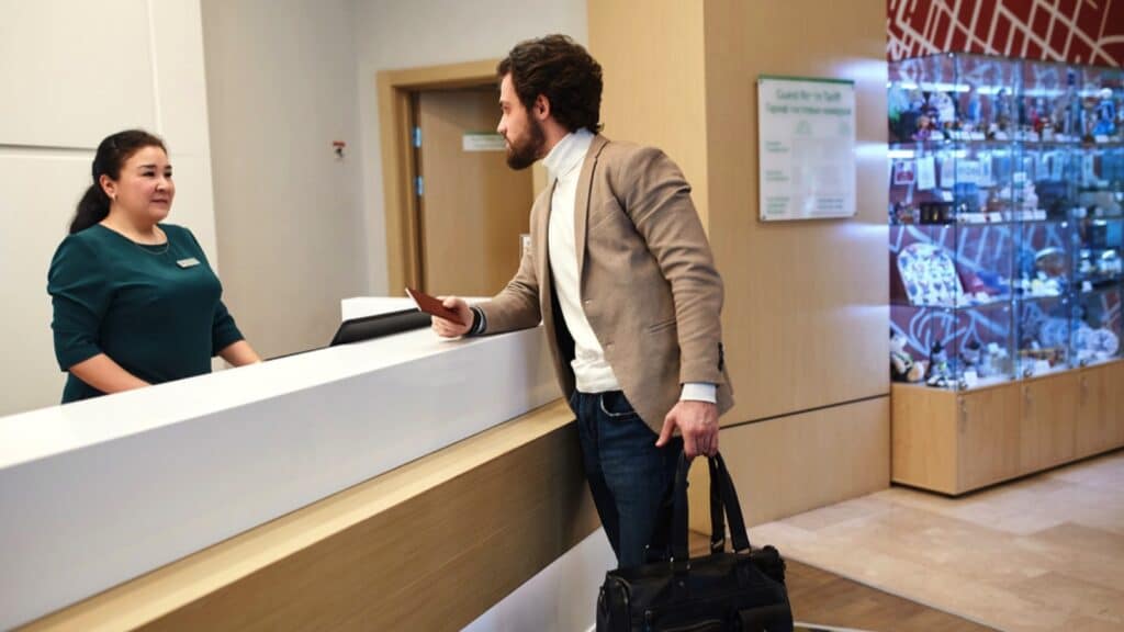 Man booking hotel