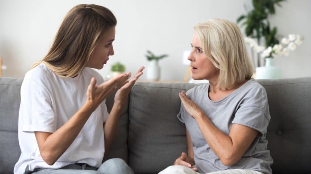 Mother in law talking talking to daughter