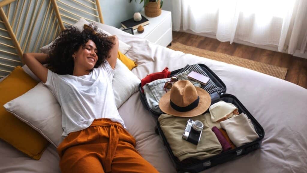 Woman traveler taking rest at hotel