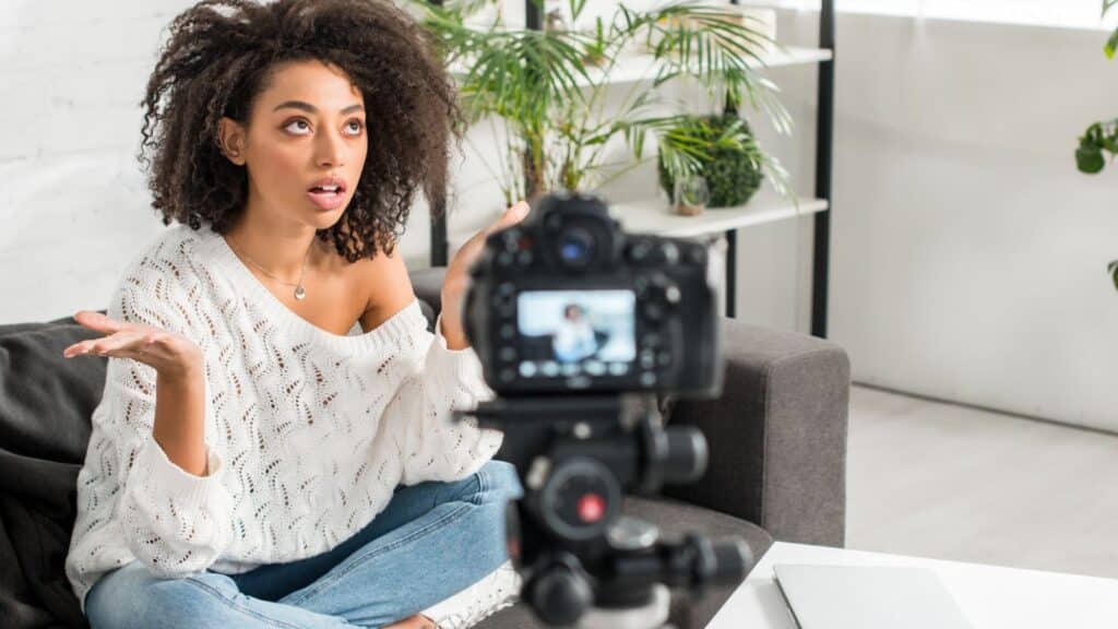 Female influencer talking to the camera