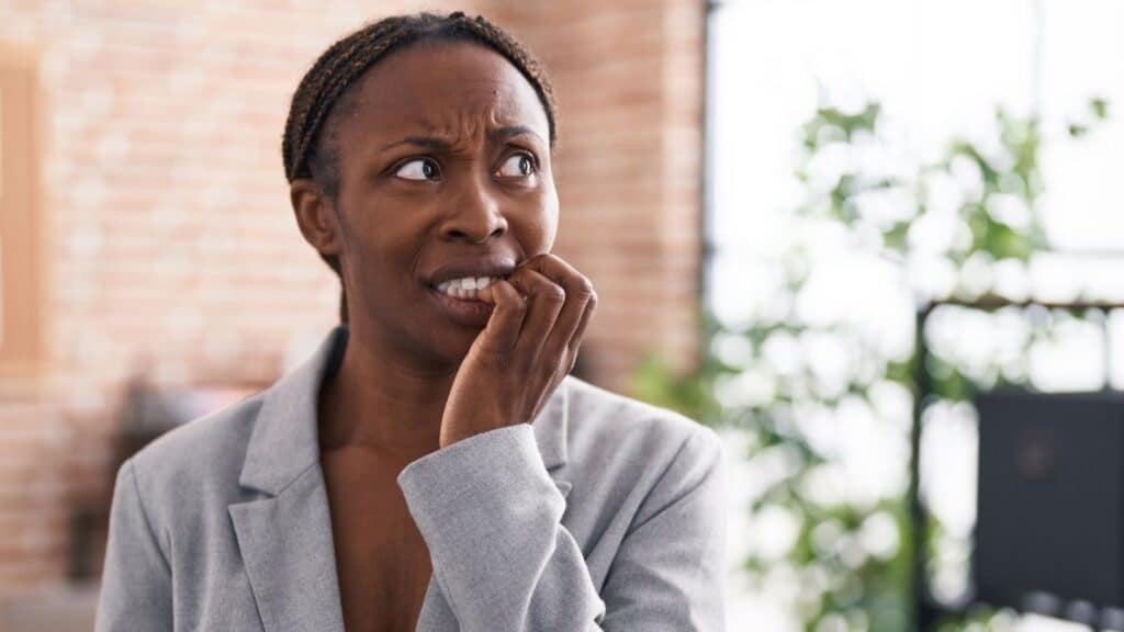 Female employee looking nervous