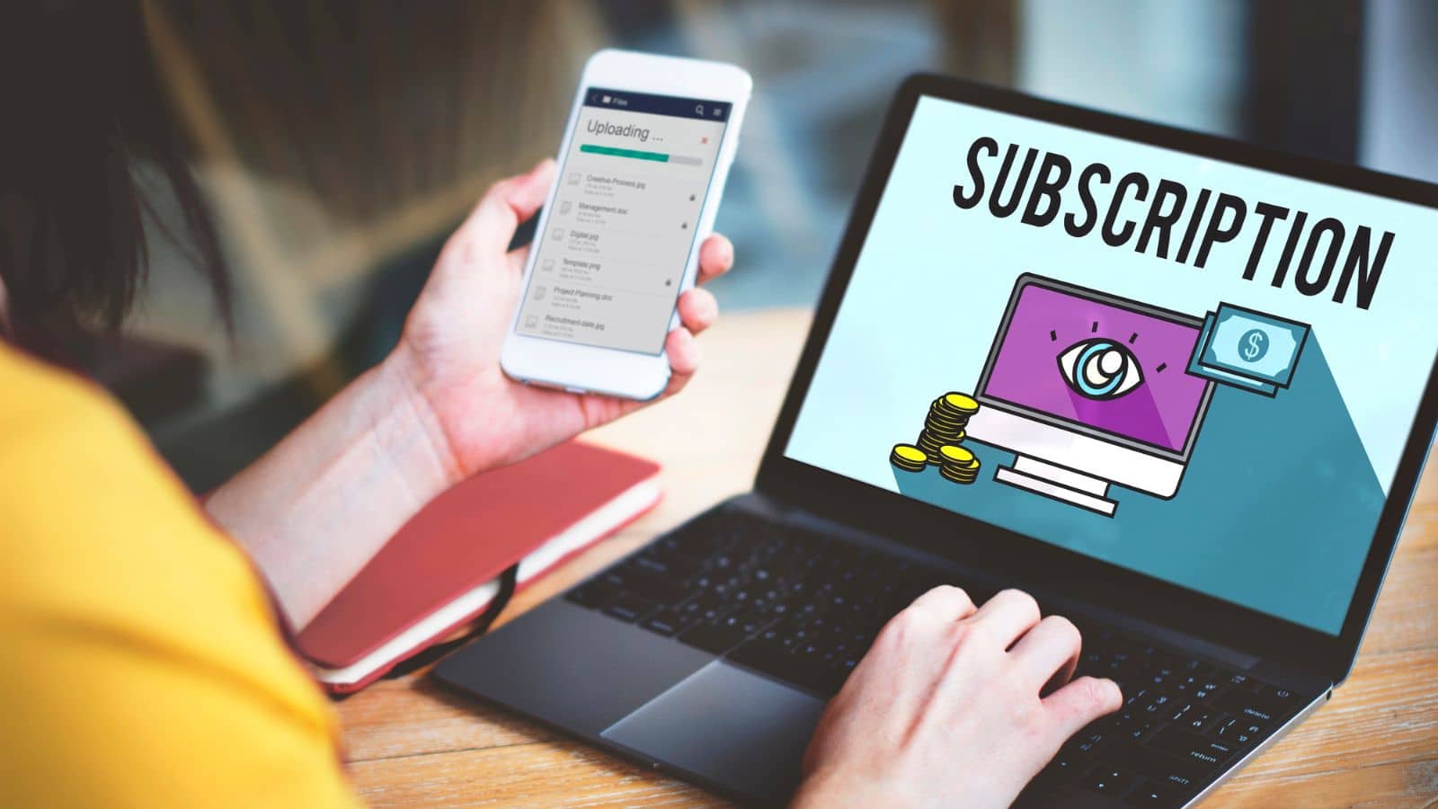 Woman signing up for a subscription on her laptop