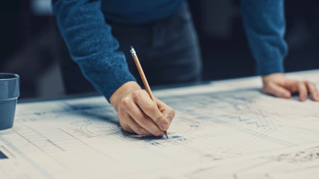 Designer working on drawings