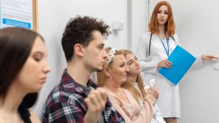 Patients waiting in line to see a doctor