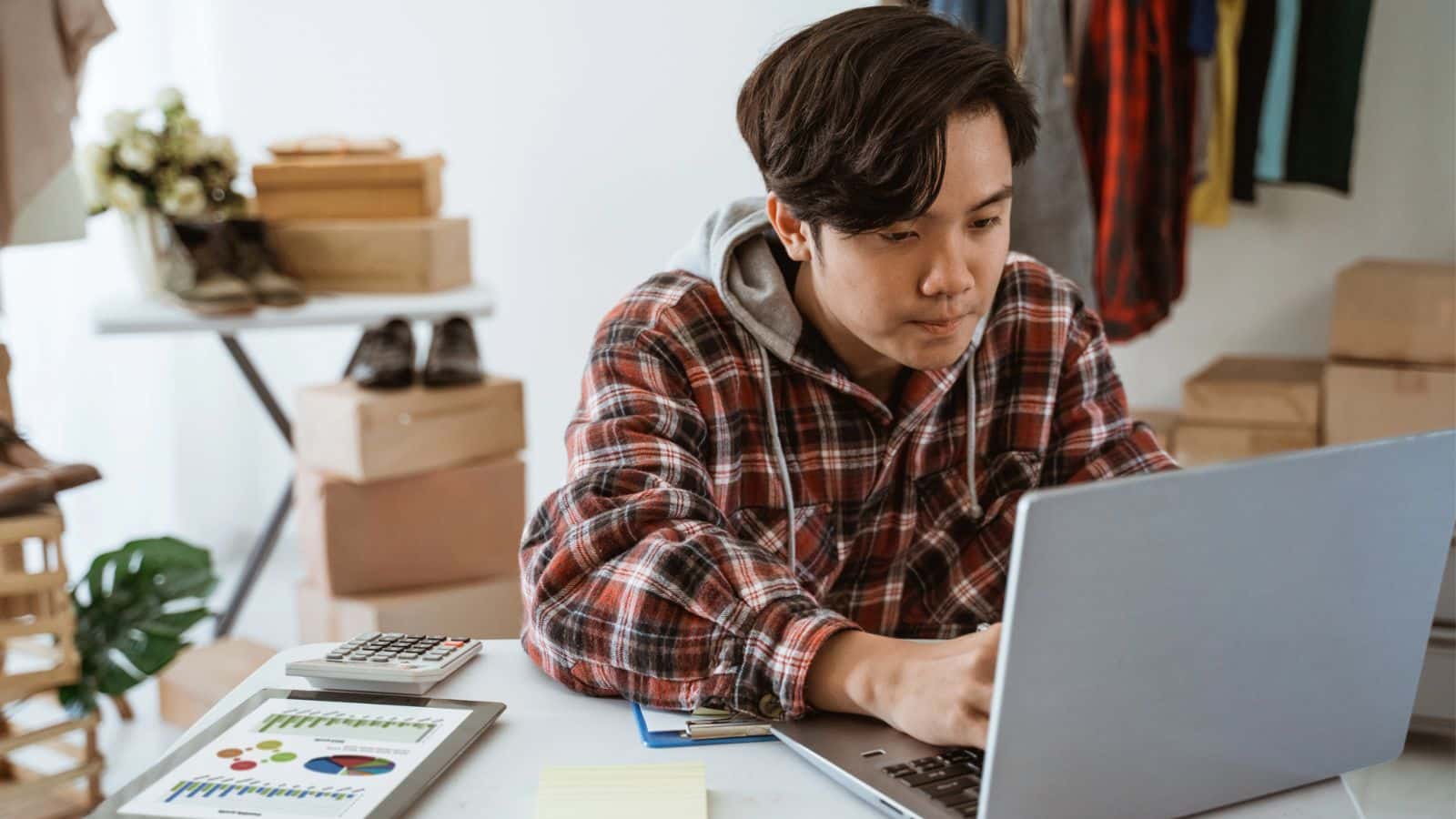 Young man working on his laptop