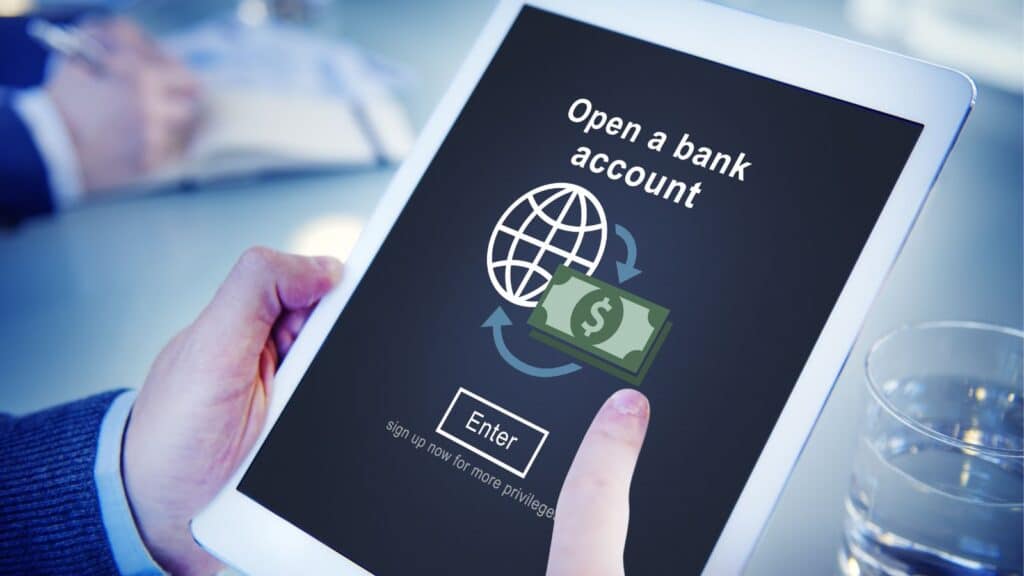 Person opening a bank account on a tablet