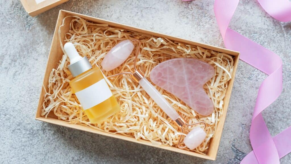 Small box filled with beauty items