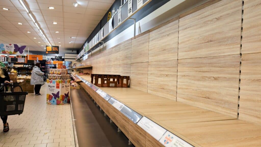 Grocery store with empty shelves