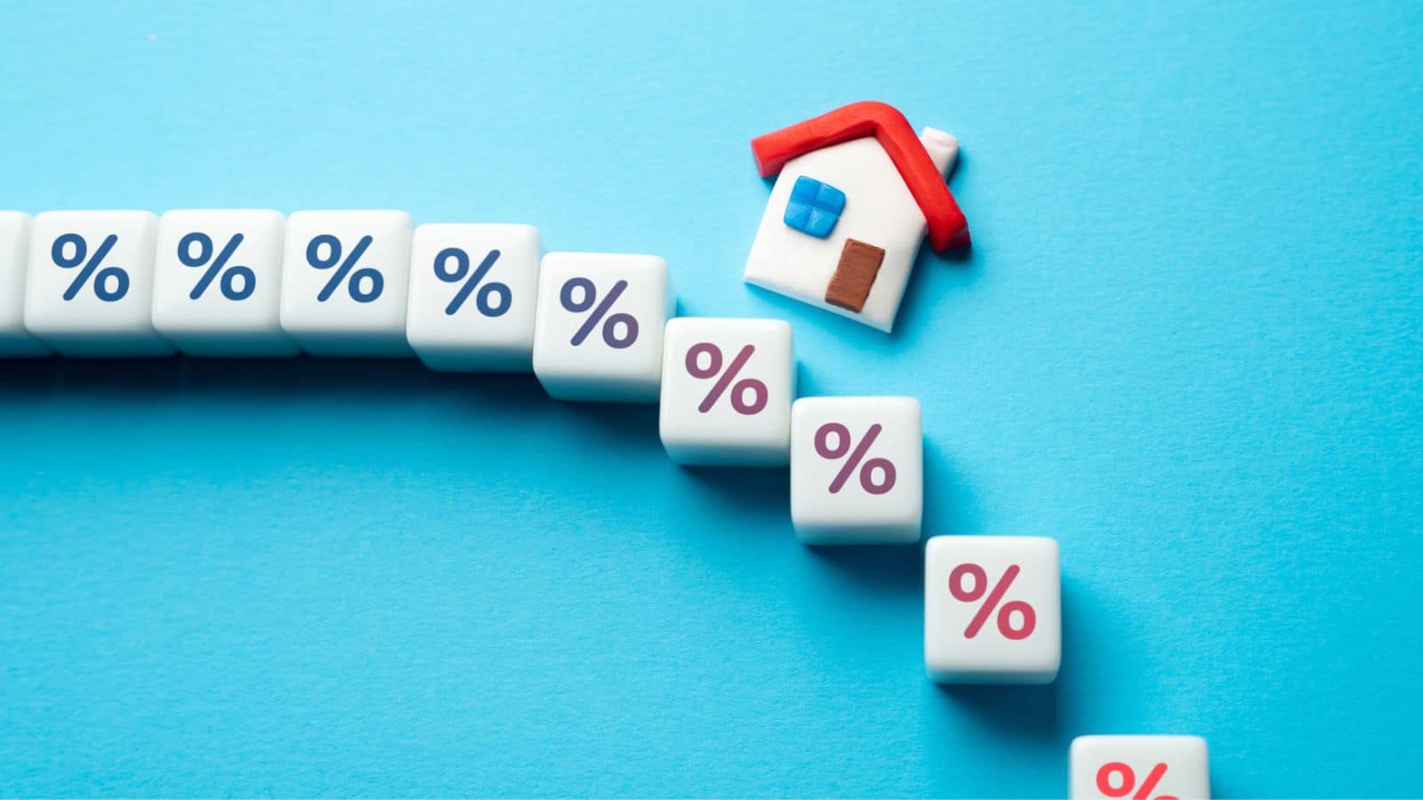 Plastic house bouncing down a row of percentage blocks
