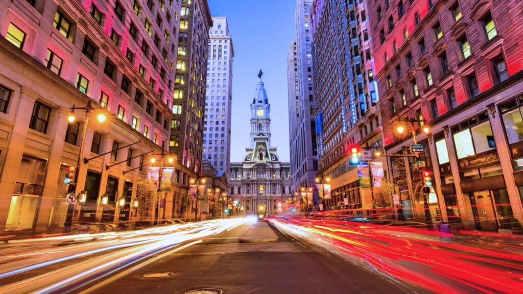 Street view of Broad Street in Philadephia, Pennsylvania