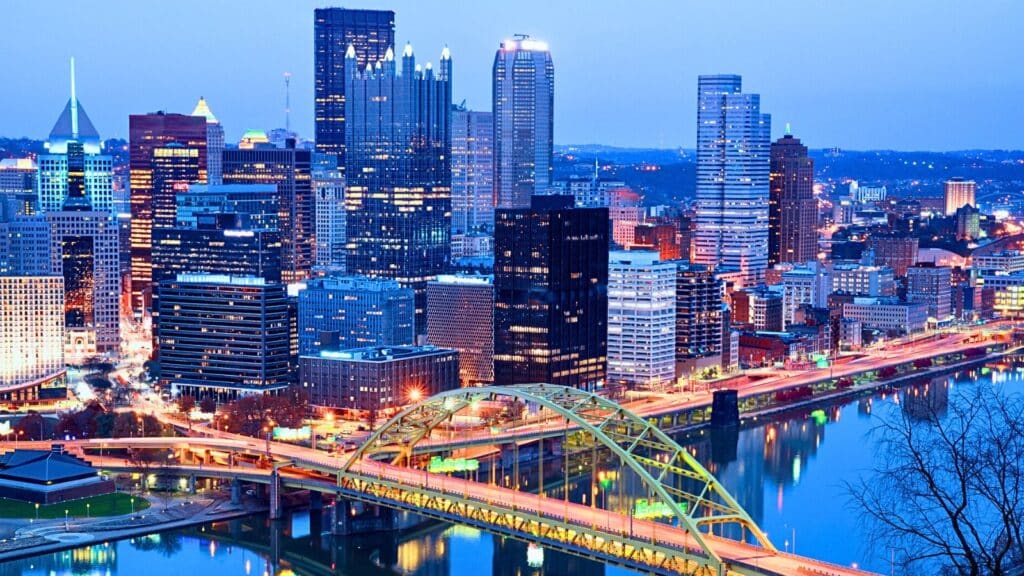 View of bridge and skyline in Pittsburgh, Pennsylvania