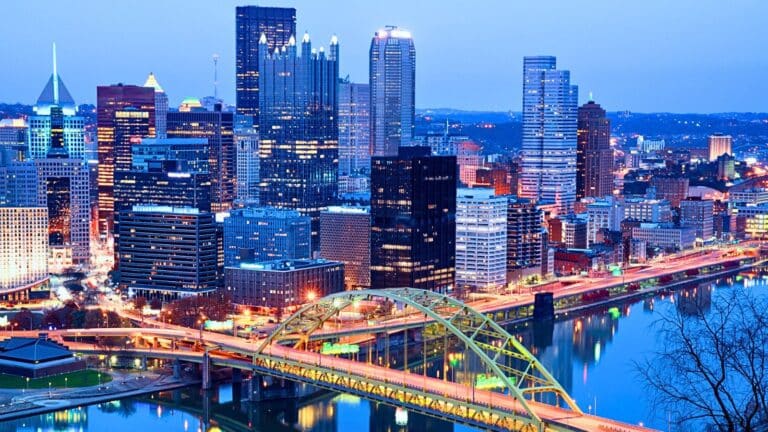 View of bridge and skyline in Pittsburgh, Pennsylvania