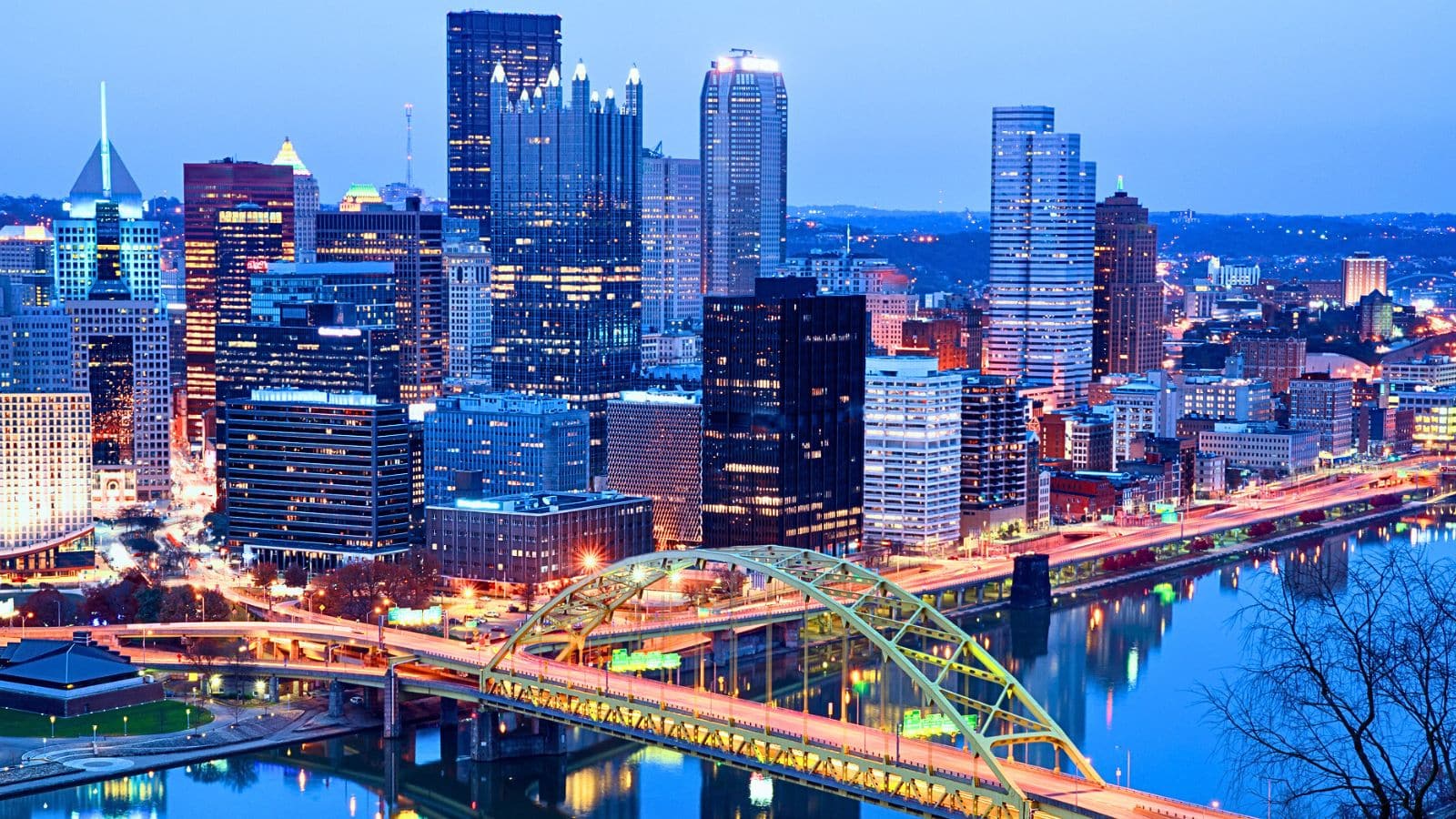 View of bridge and skyline in Pittsburgh, Pennsylvania