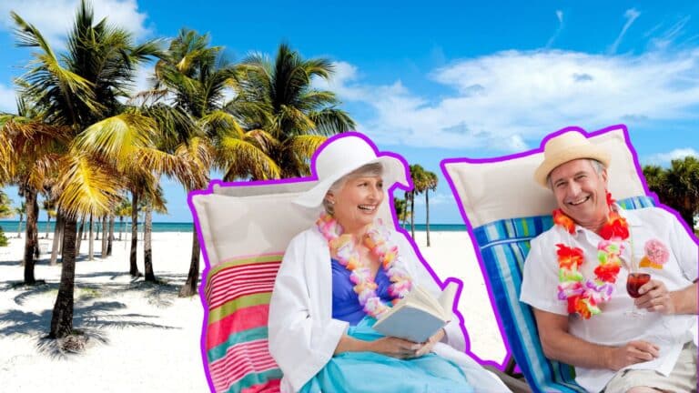 Retired couple sitting on the beach in Florida