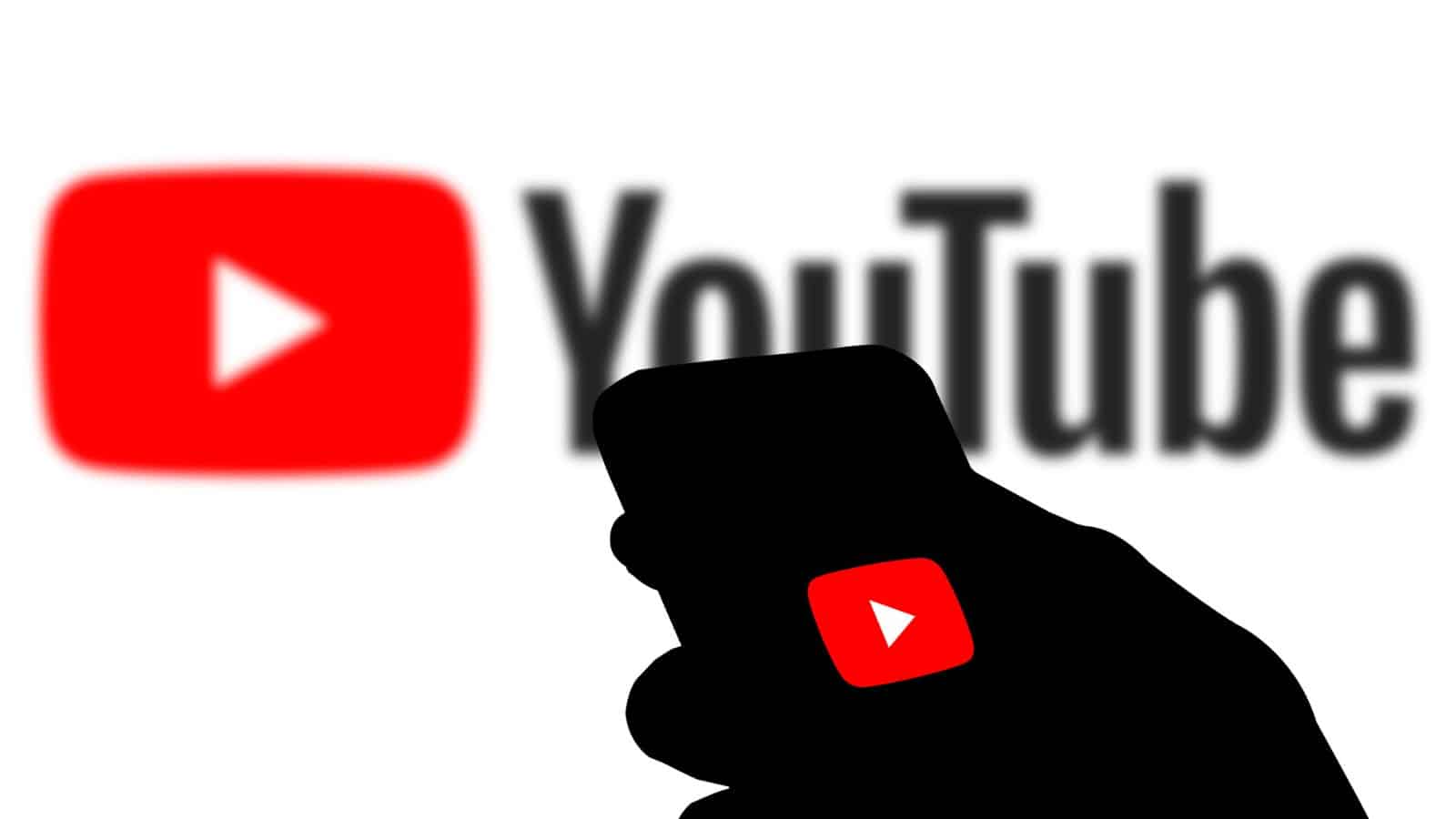 YouTube name and logo with hand holding phone with YouTube logo on it