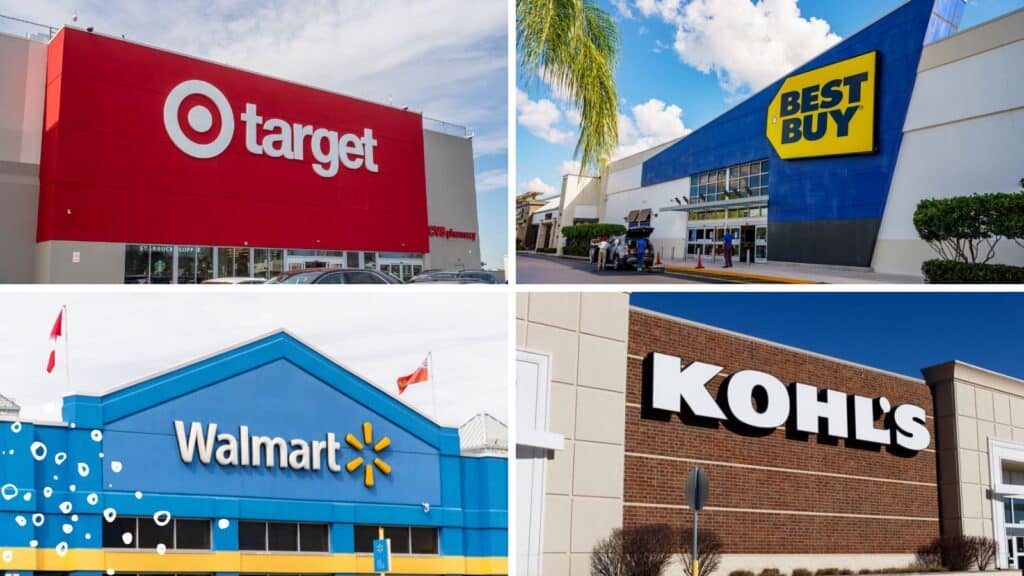 Collage of four big box stores