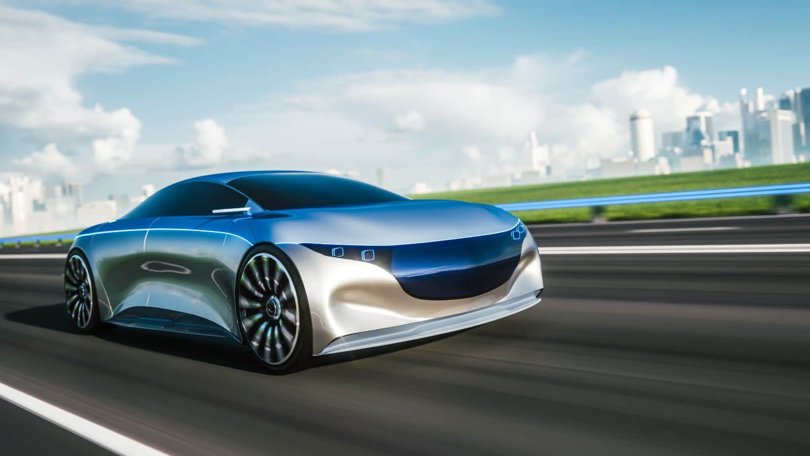Electric vehicle driving down the road