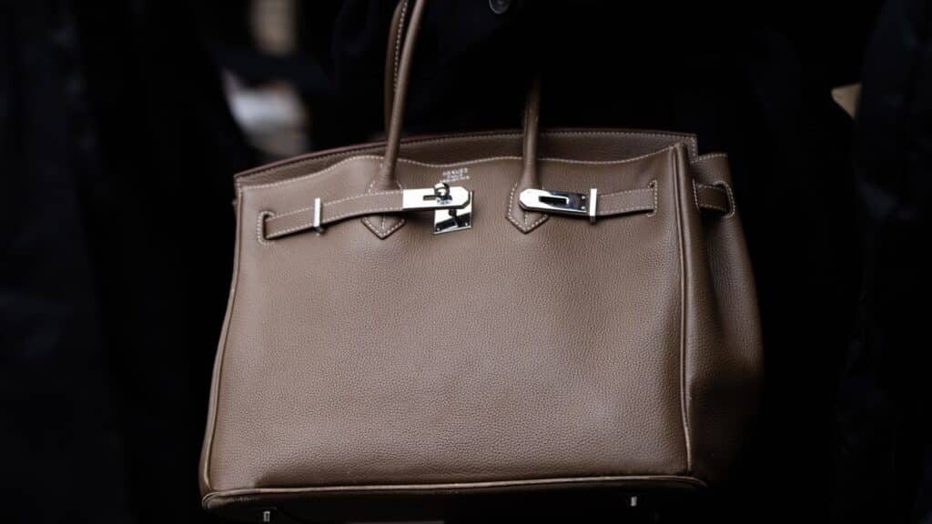 Closeup of a luxury Hermes Birkin handbag