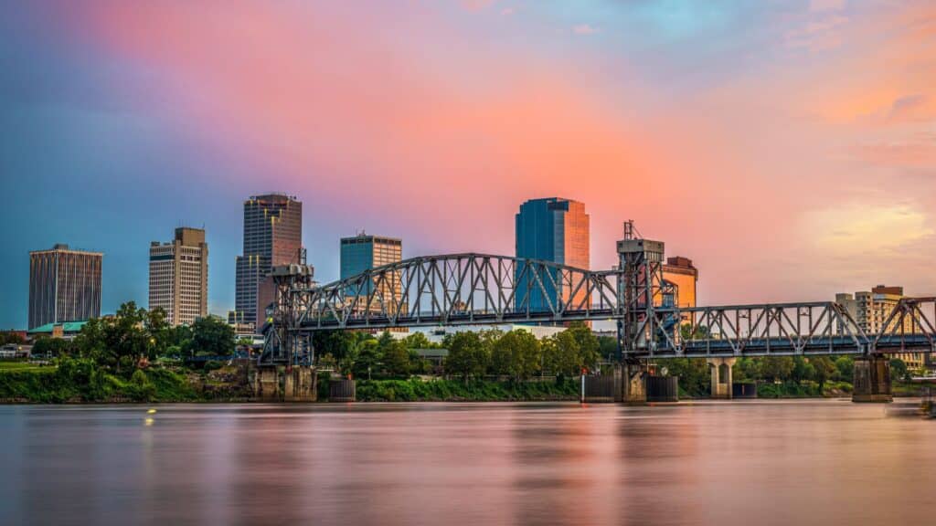 Bridge in Little Rock, Arkansas with a beautiful sunset