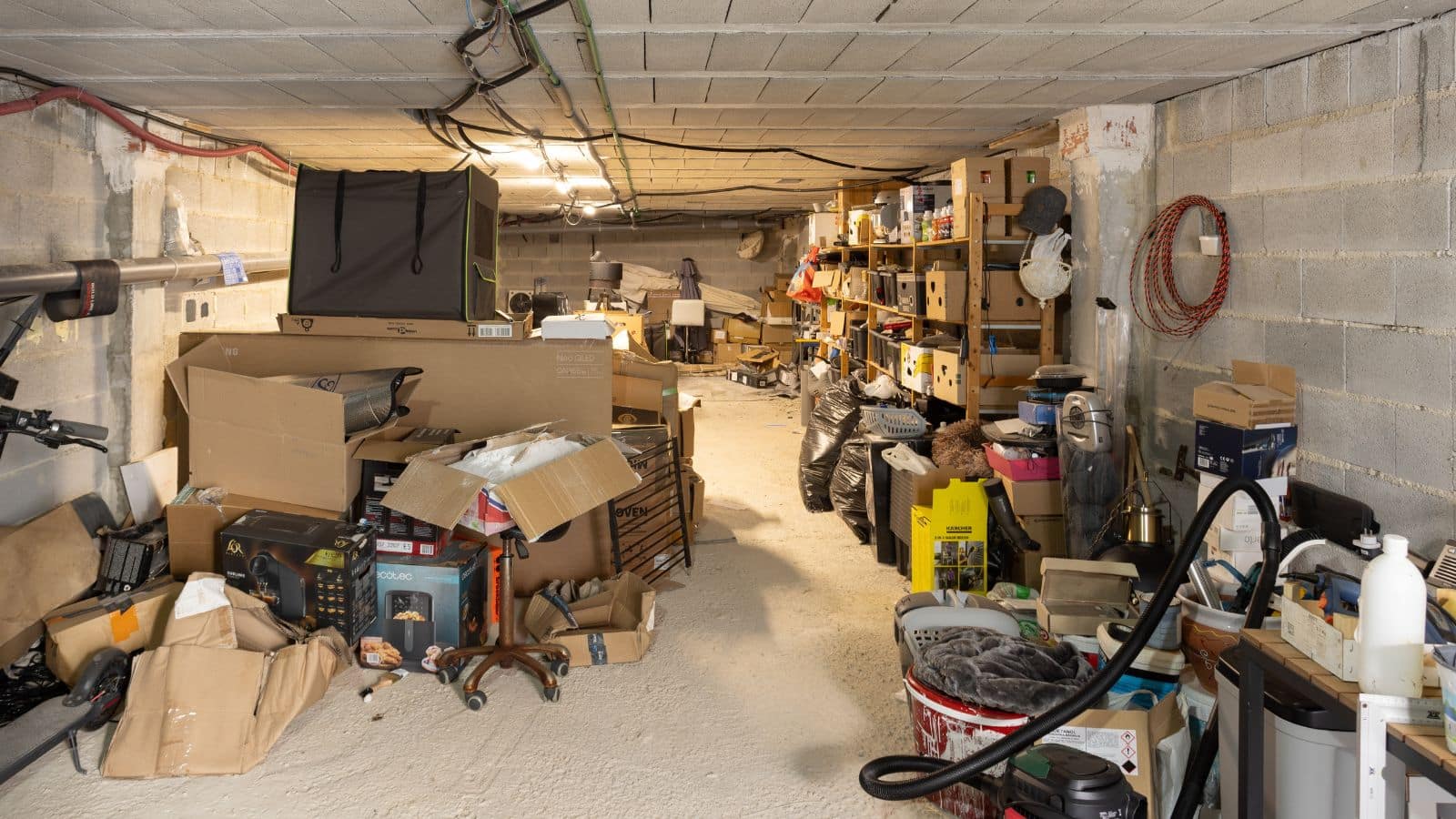 Garage or basement packed with a whole bunch of junk