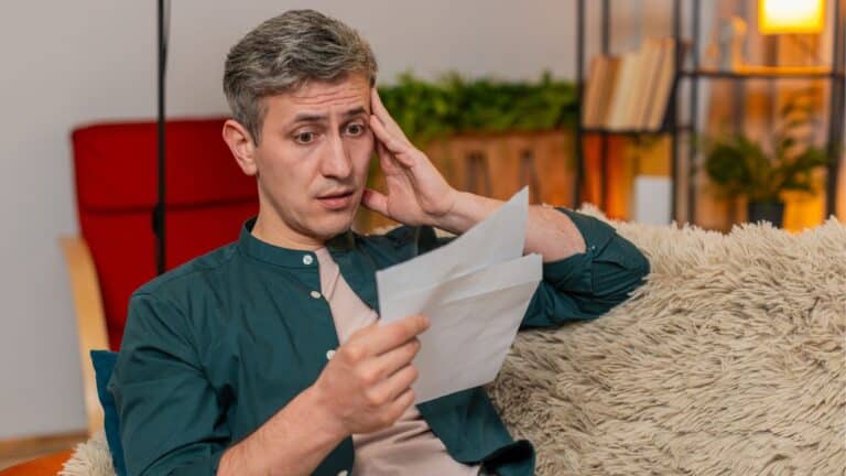 Man looking worried while looking at a letter